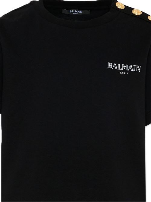 T-shirt unisex Balmain Kids nera con bottoni e logo piccolo BALMAIN Kids | BY8Q21Z3672930BC